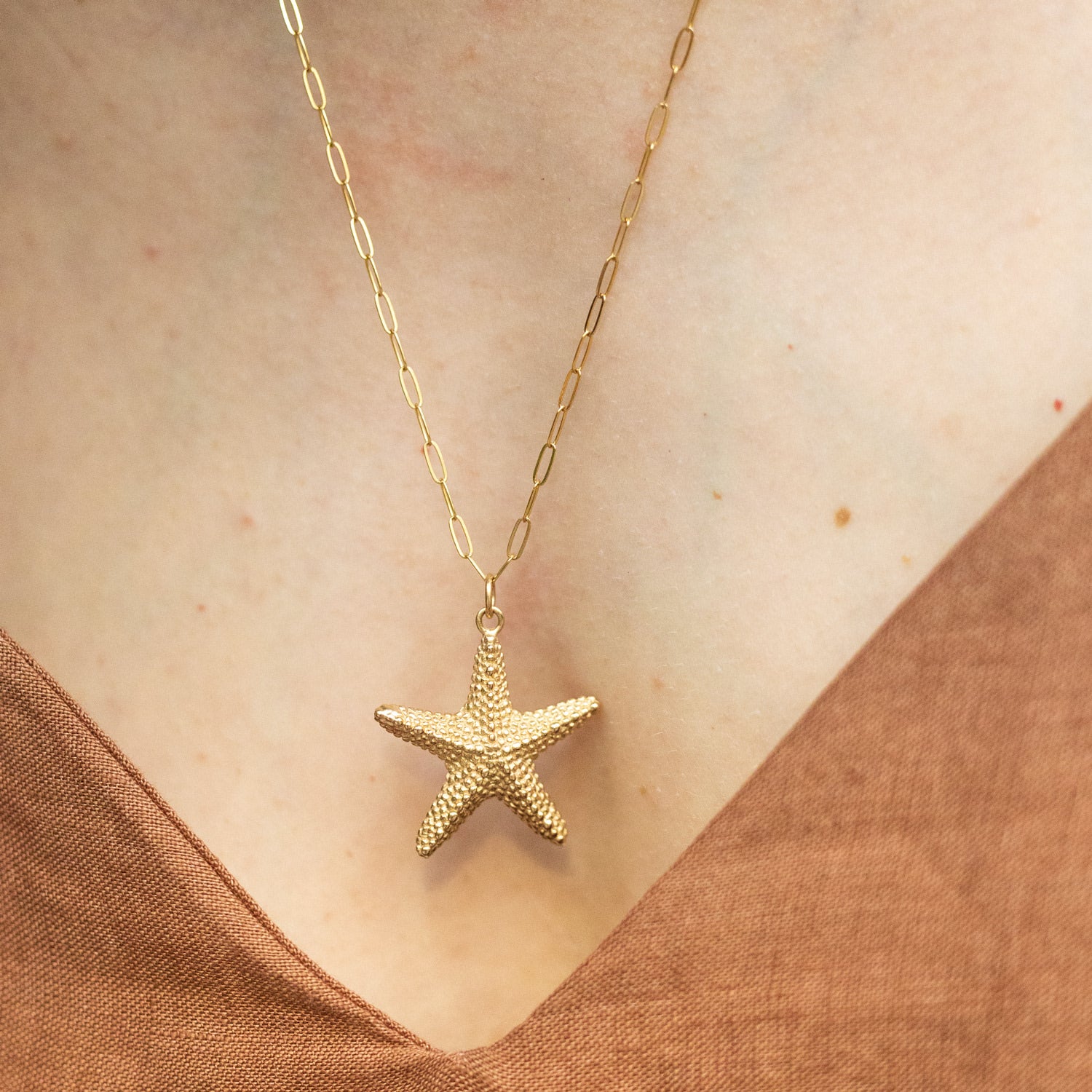 Chic Summer Gold Sea Star Pendant Golden Chain Necklace