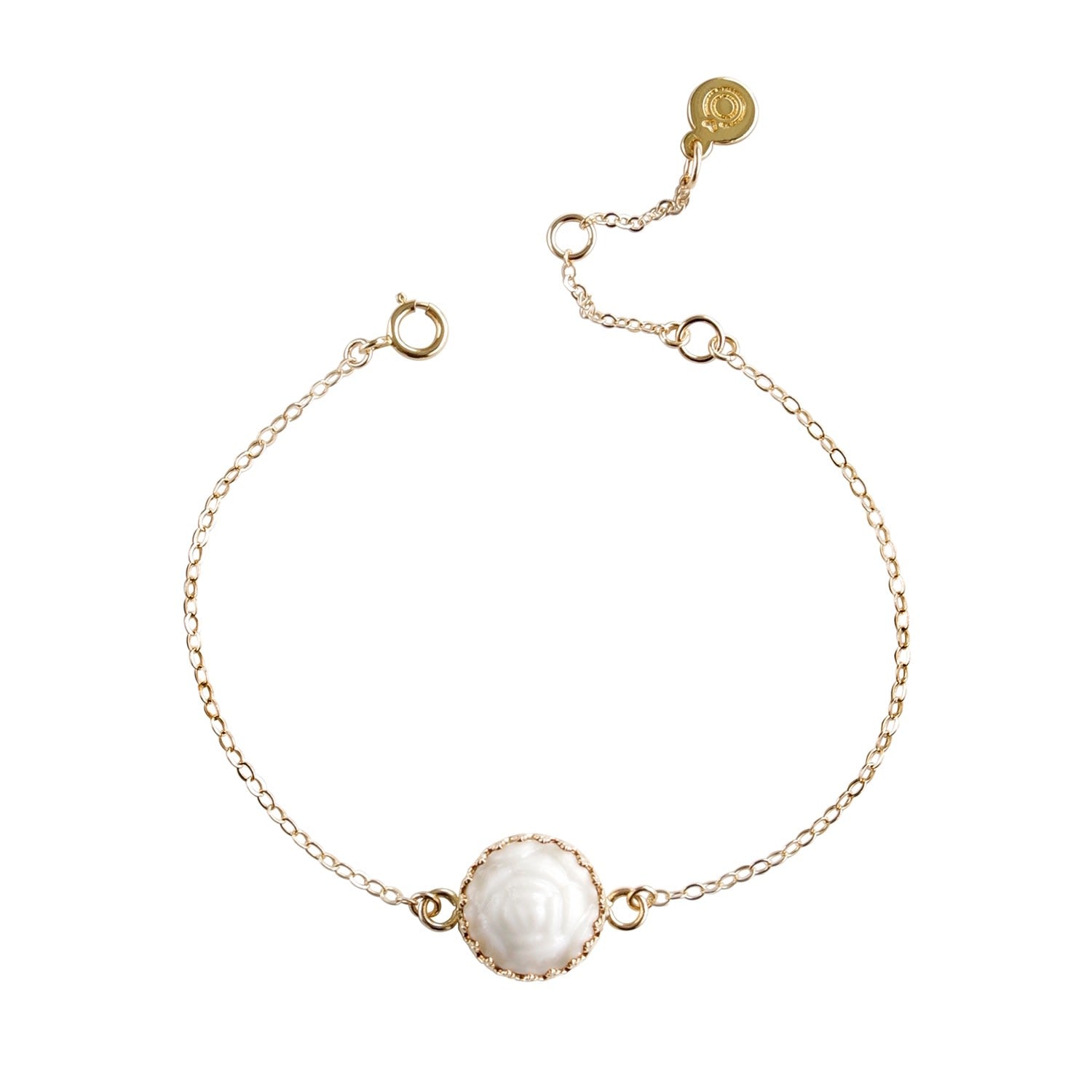 Mini Porcelain Rose Charm Gold Bracelet