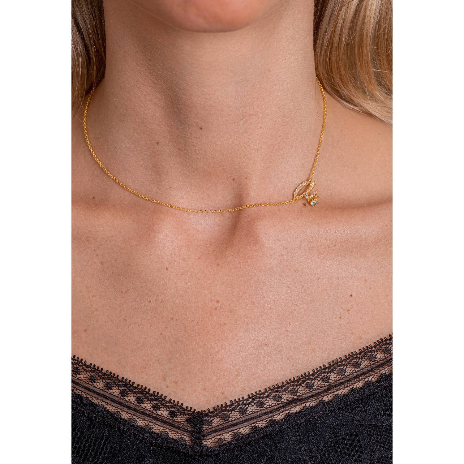 Zircon "A" Initial Necklace