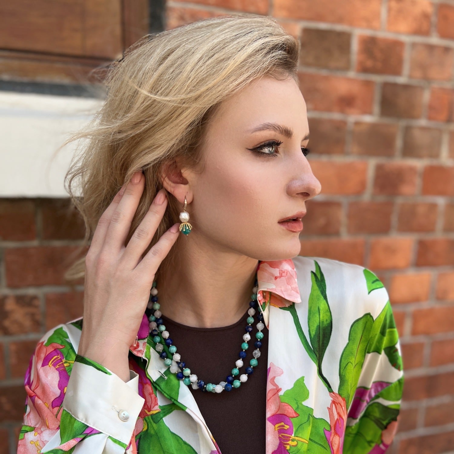 Freshwater Pearls With Jade Dangle Hook Earrings