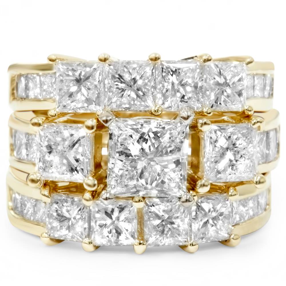 4 1/3ct Princess Cut Enhanced Diamond Engagement Guard Ring Set 14K Yellow Gold