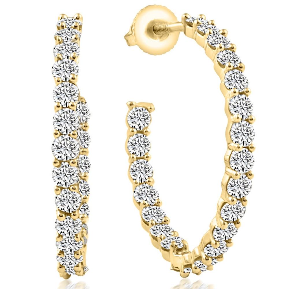 2 1/4Ct Diamond Inside Outside Hoops 10k White or Yellow Gold Earrings 1' Tall