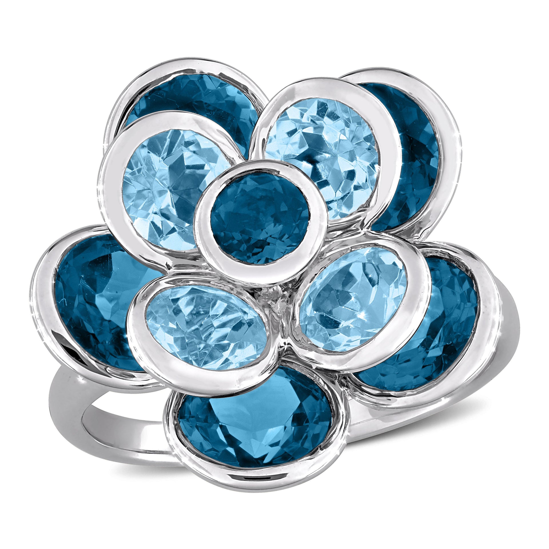 Mimi & Max 7 1/3ct TGW London Blue Topaz and Sky Blue Topaz Flower Ring Sterling Silver