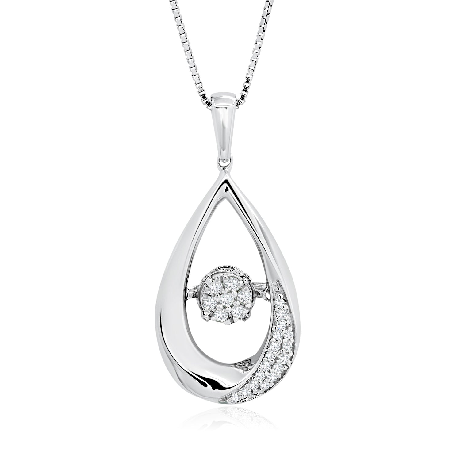 Dancing Diamond 'Drops of Love' Pendant Necklace in 925 Sterling Silver (1/10 ct.tw.), 18'