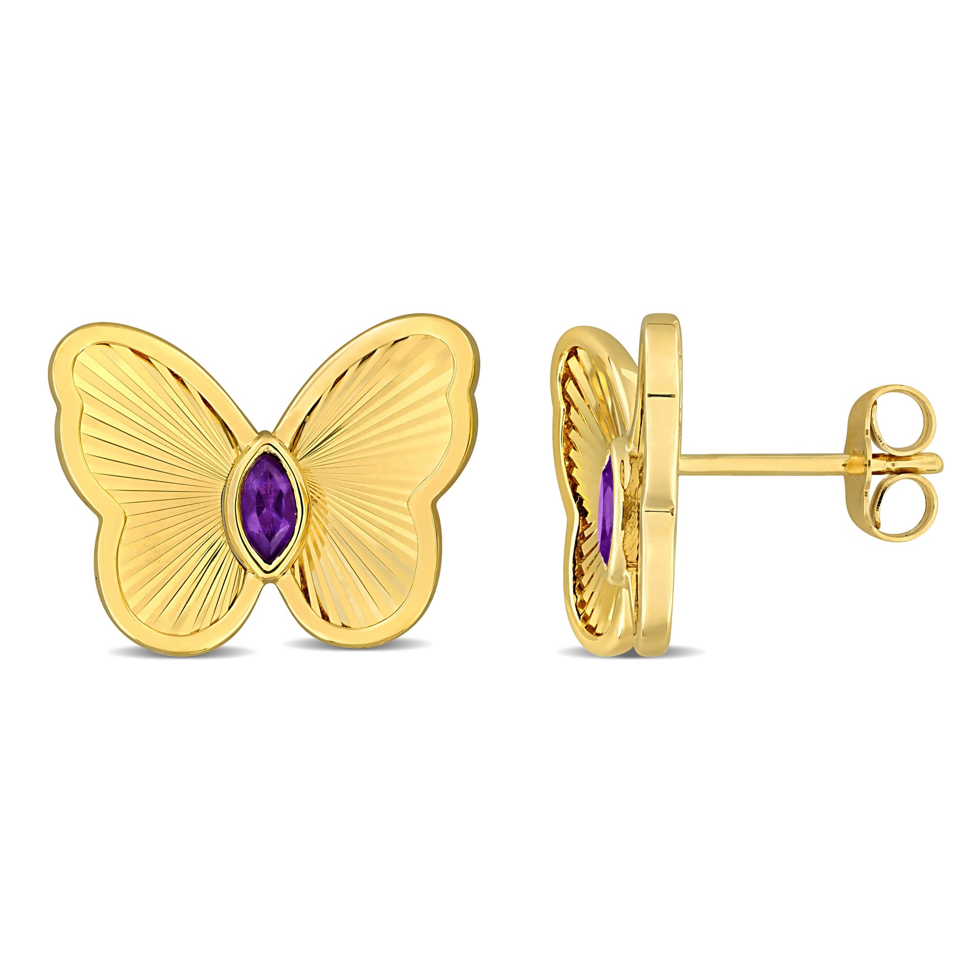 Mimi & Max 1/7ct TGW Amethyst Butterfly Stud Earrings in 10k Yellow Gold
