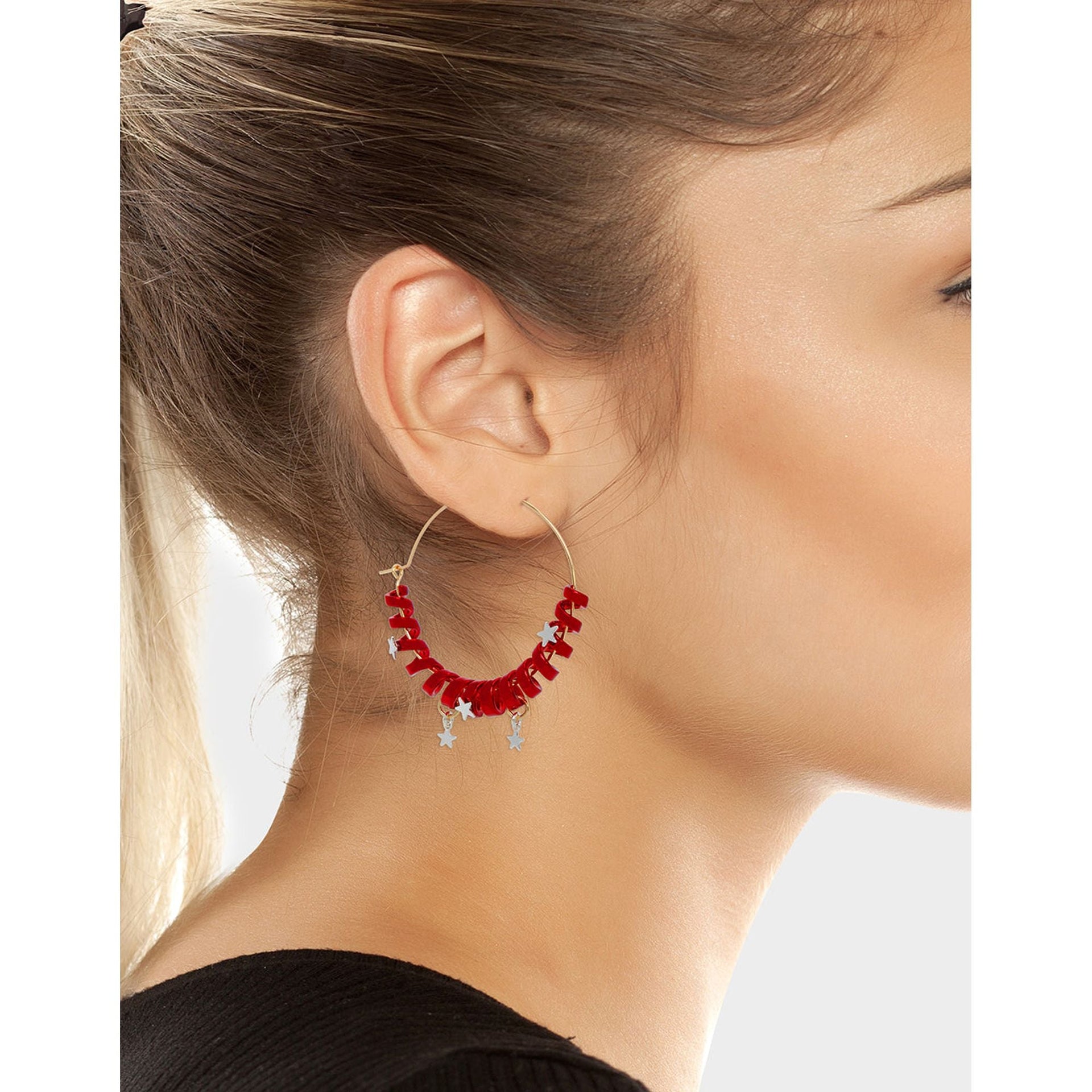 Betseys Holiday Coil Hoop Earrings Red