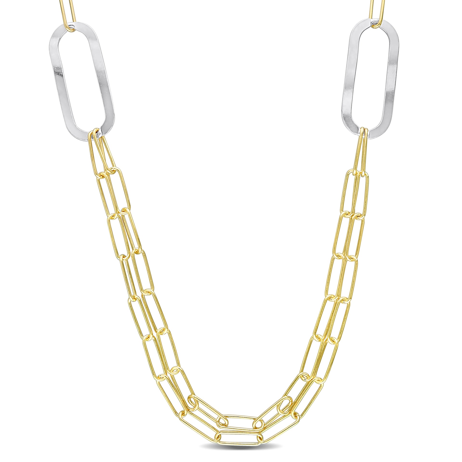 Mimi & Max Two-Tone Paperclip Chain Necklace in Sterling Silver - 37 in