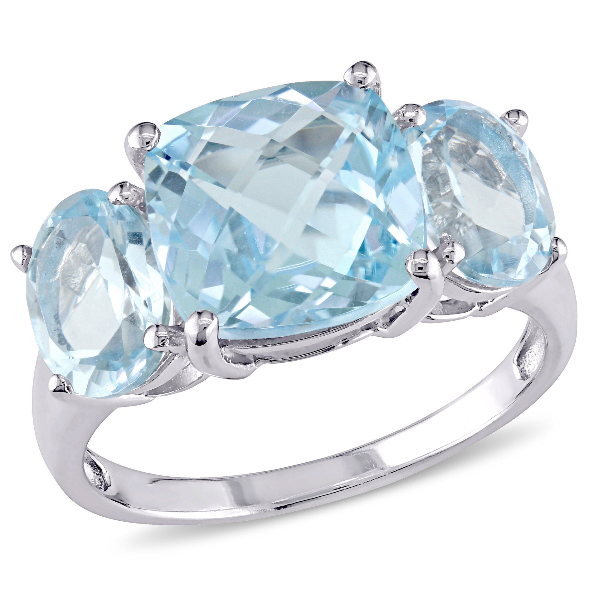 8 2/5ct TW Cushion-Cut Sky Blue Topaz 3-Stone Ring in Sterling Silver