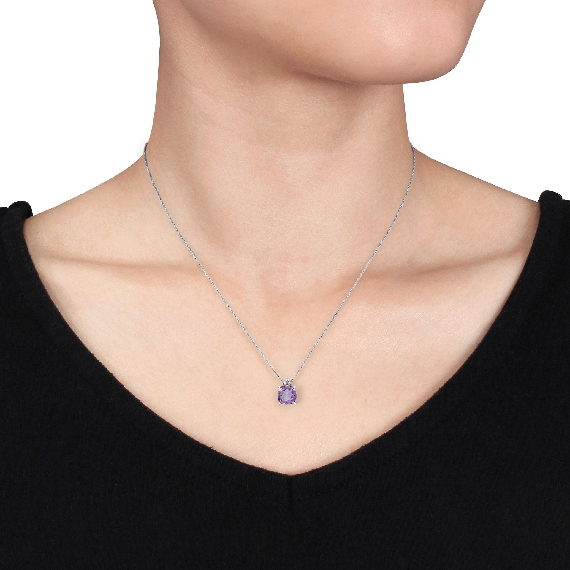 1 3/4 ct TW Amethyst and Diamond Accents Pendant and Chain in 10k White Gold