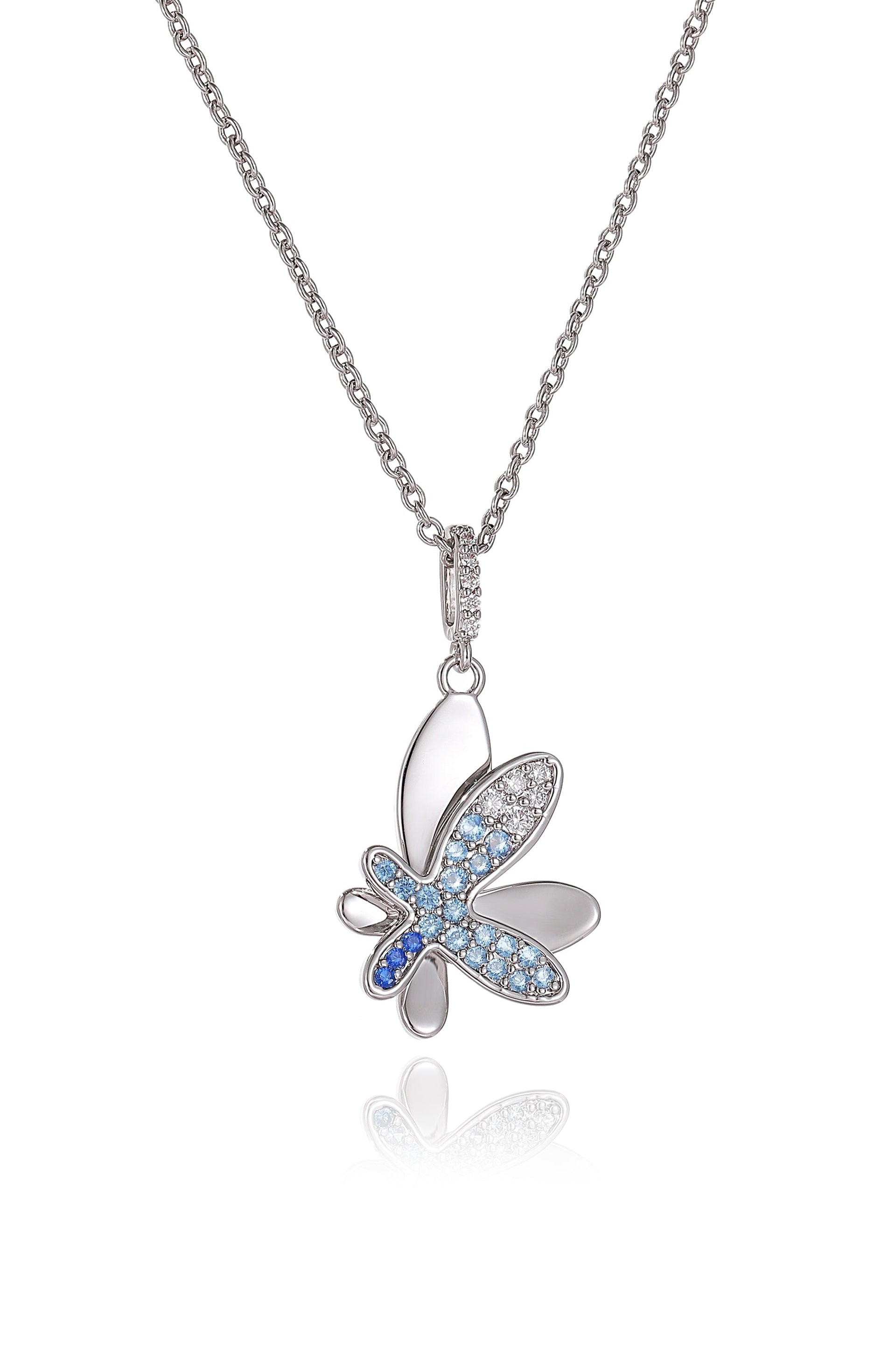 Silver Gradient Blue Pavé Diamond Butterfly Pendant Necklace