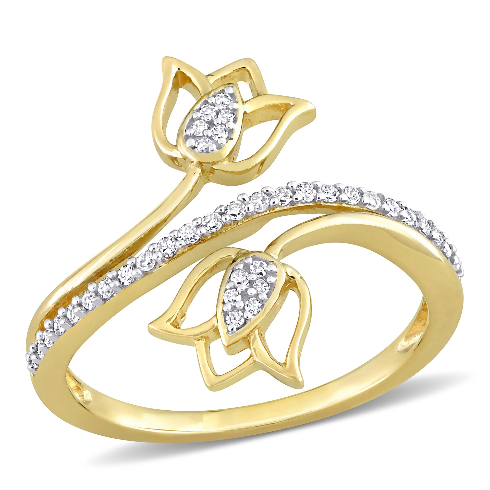 Mimi & Max 1/6ct TDW Diamond Bypass Lotus Ring in 10k Yellow Gold