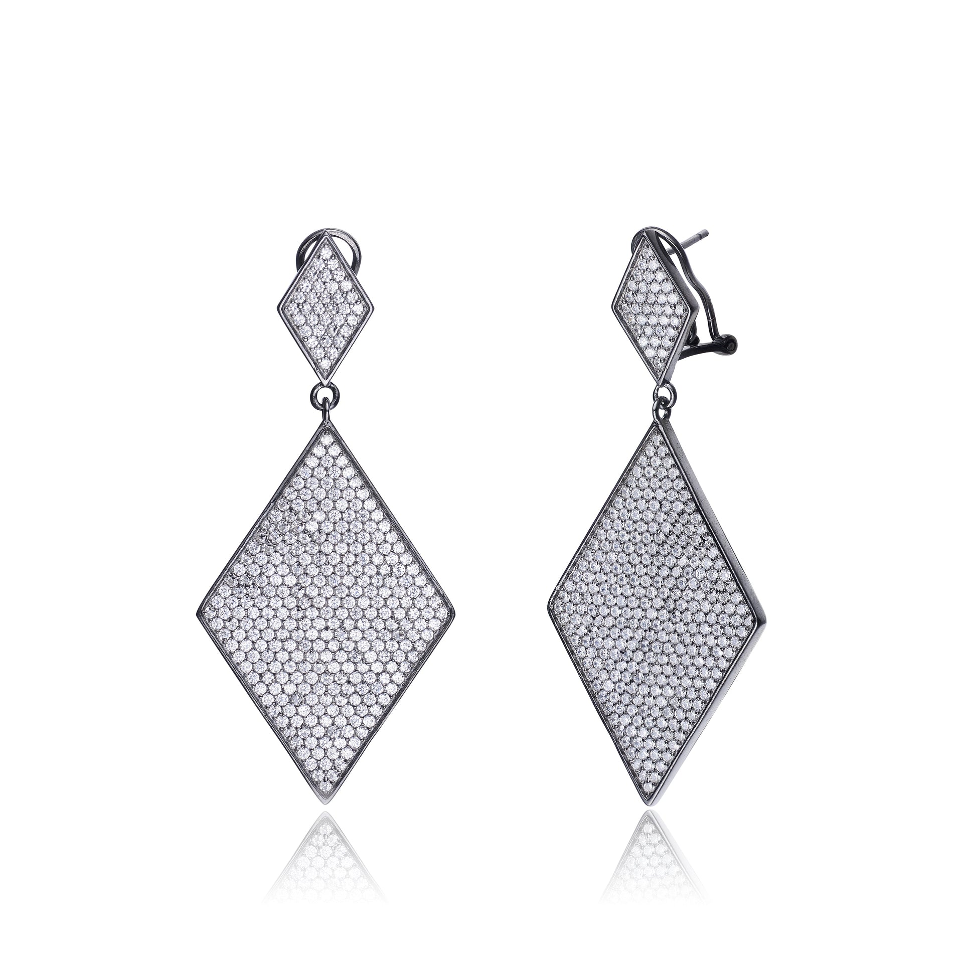 Sterling Silver Black Plated Cubic Zirconia Pave Drop Earrings