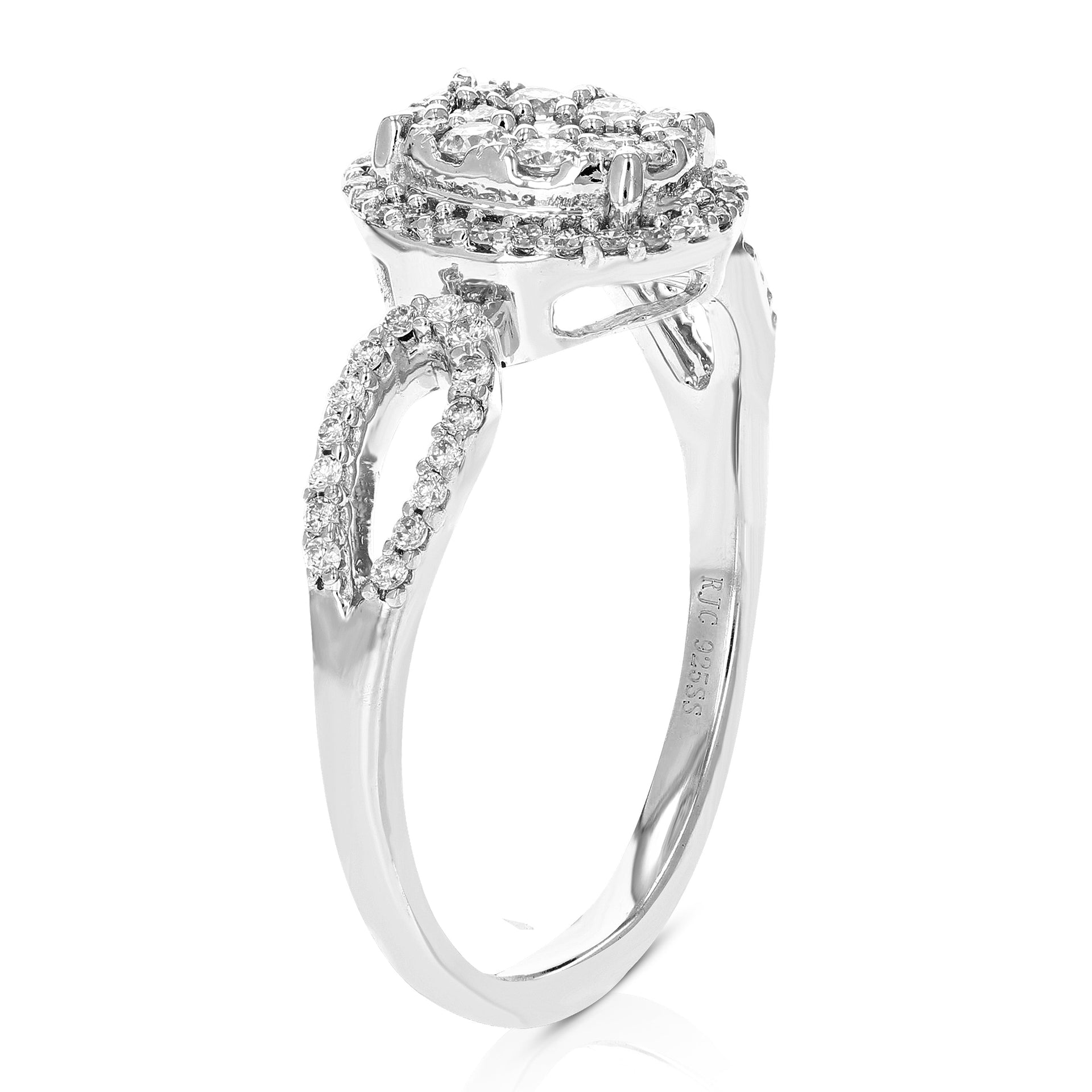 1/2 cttw Round Cut Lab Grown Diamond Engagement Ring .925 Sterling Silver Prong Set
