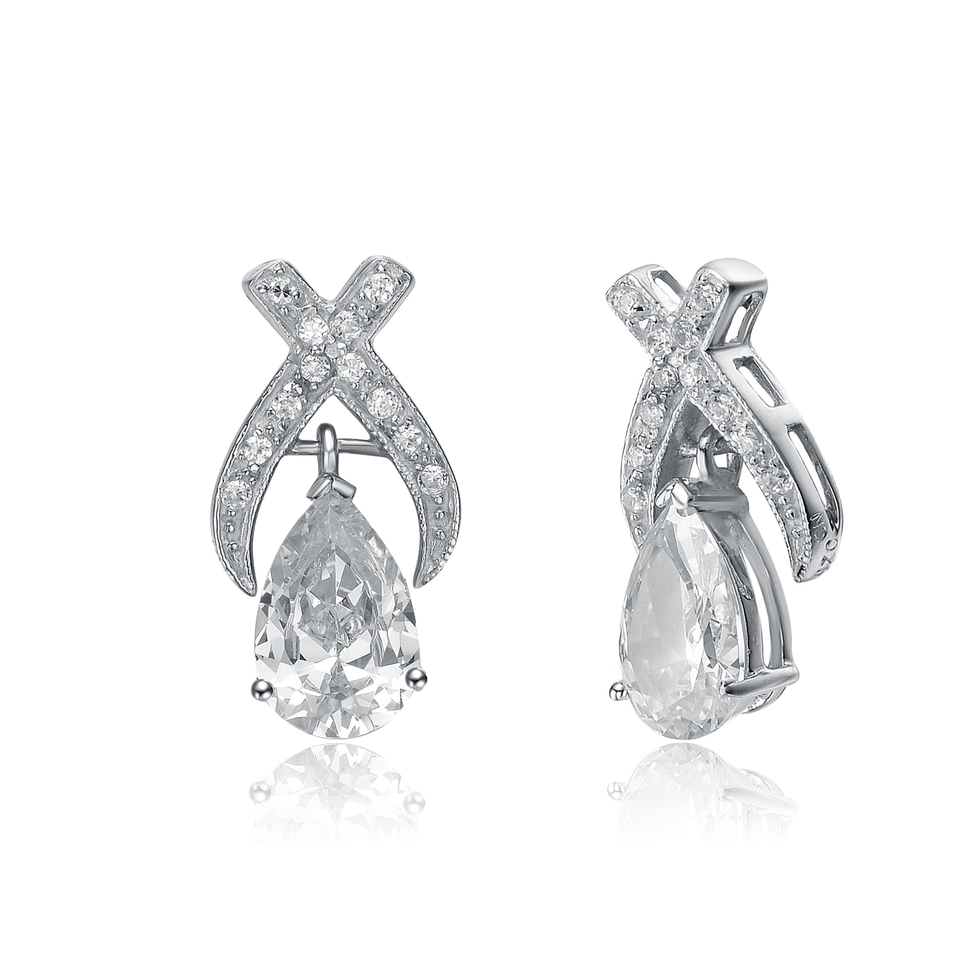 Sterling Silver Cubic Zirconia Pear Stud Earrings