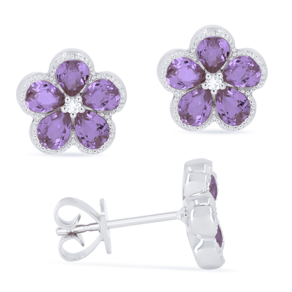 6.5 16.9 Mm 1.25ct Amethyst Stud Earrings In 14K White Gold