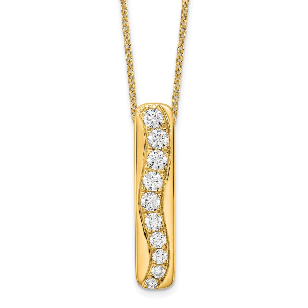 14k Gold 3/4 CT Lab Grown Diamond Vertical Bar Slide Pendant Necklace 18'