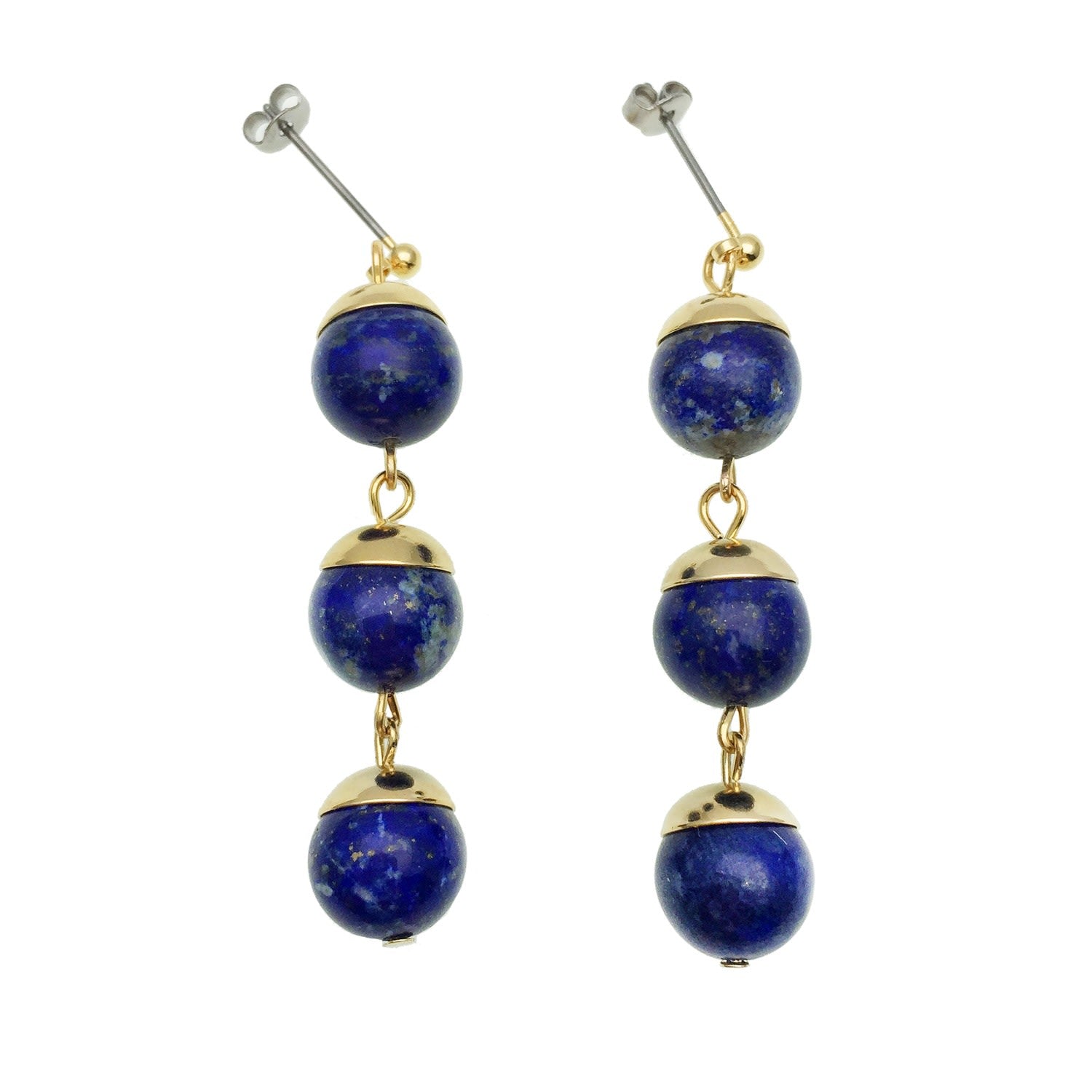 Lapis Lazuli Ball Round Dangle Earrings