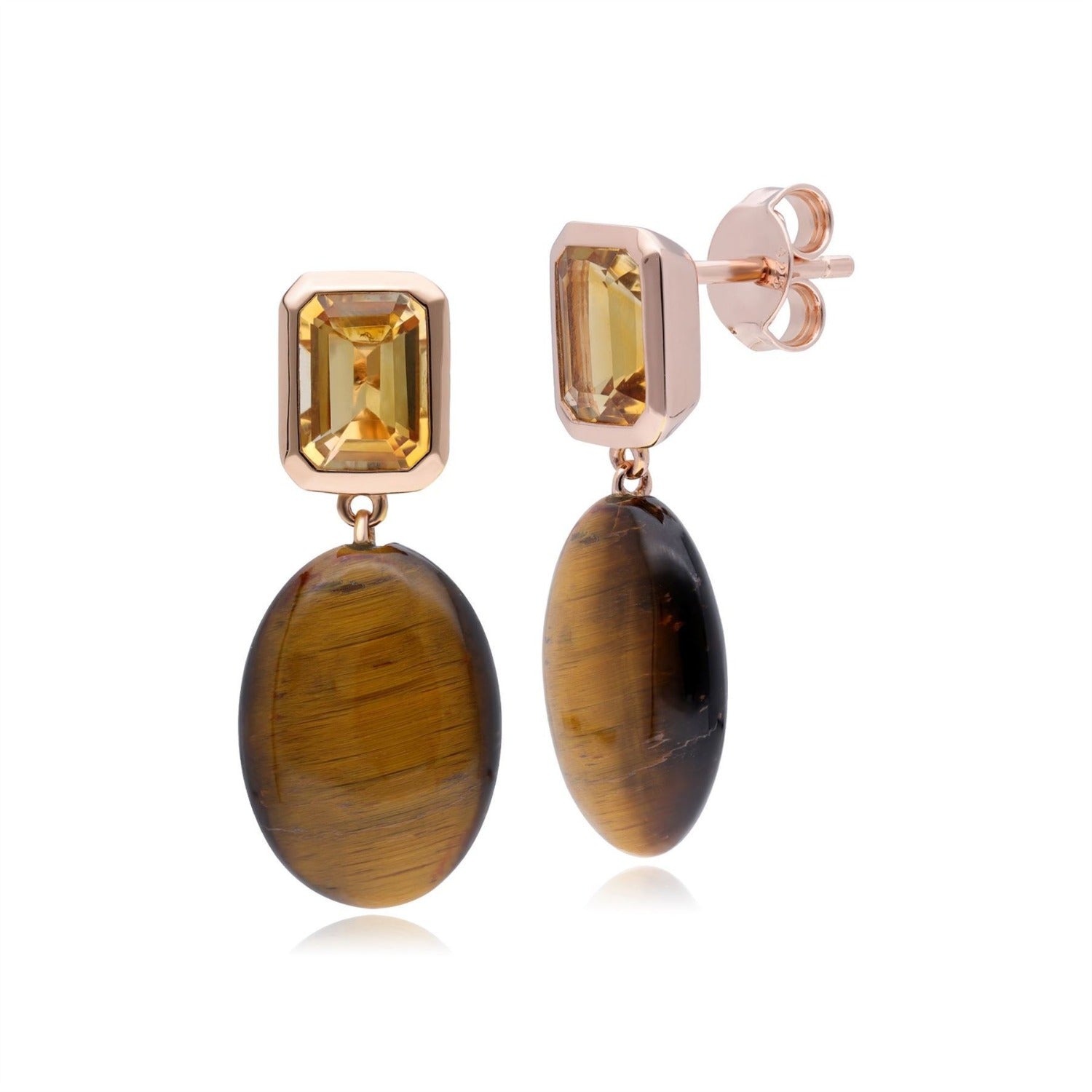 Ecfew Rose Gold Plated Sterling Silver Citrine Tiger S Eye Drop Earrings