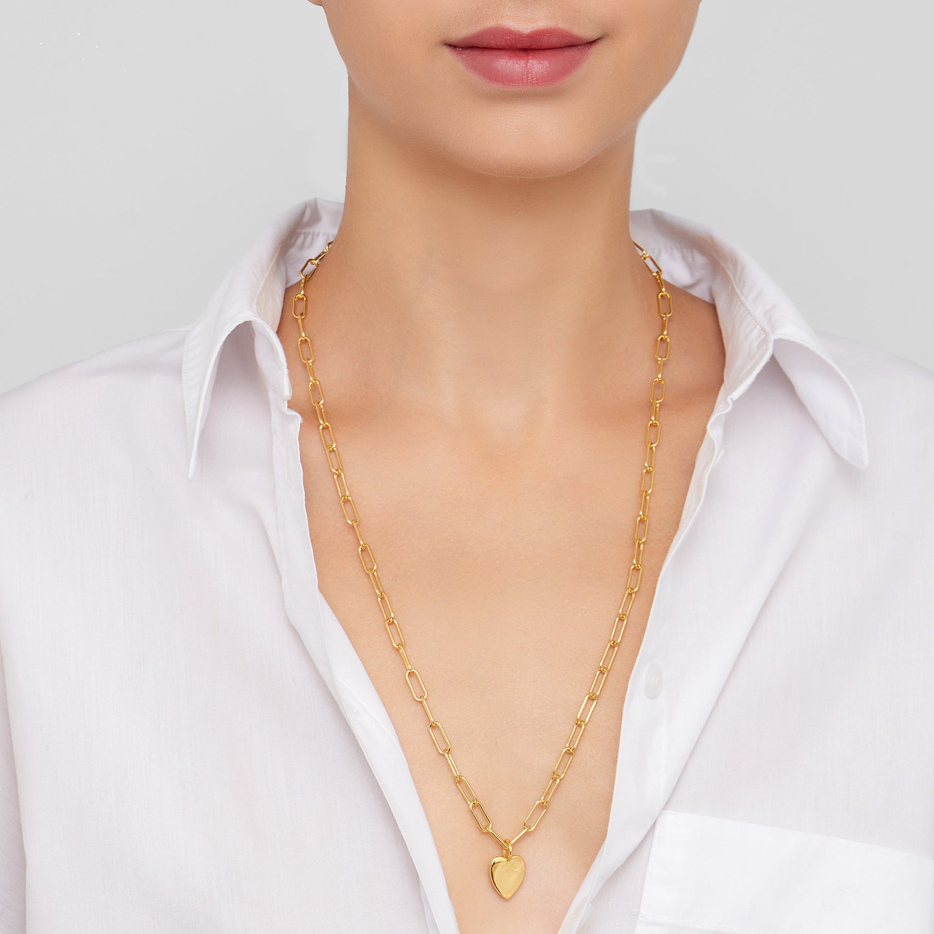 Adornia 25' Heart Charm Paper Clip Chain Necklace gold