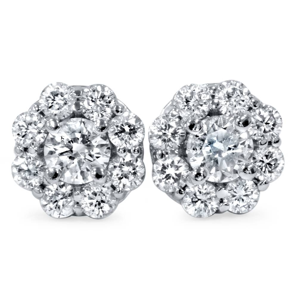 1 1/2 CT Diamond Halo Studs 14K White Gold