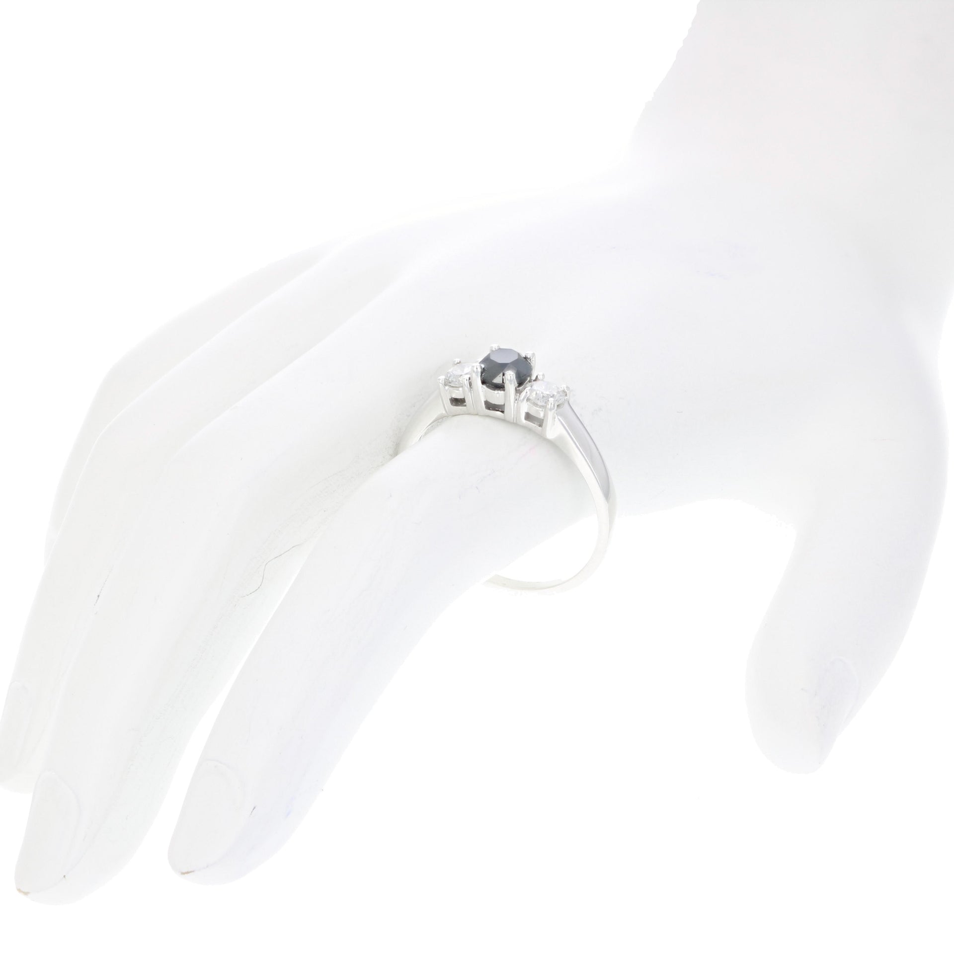 1 cttw 3 Stone Black and White Diamond Engagement Ring in 14K White Gold