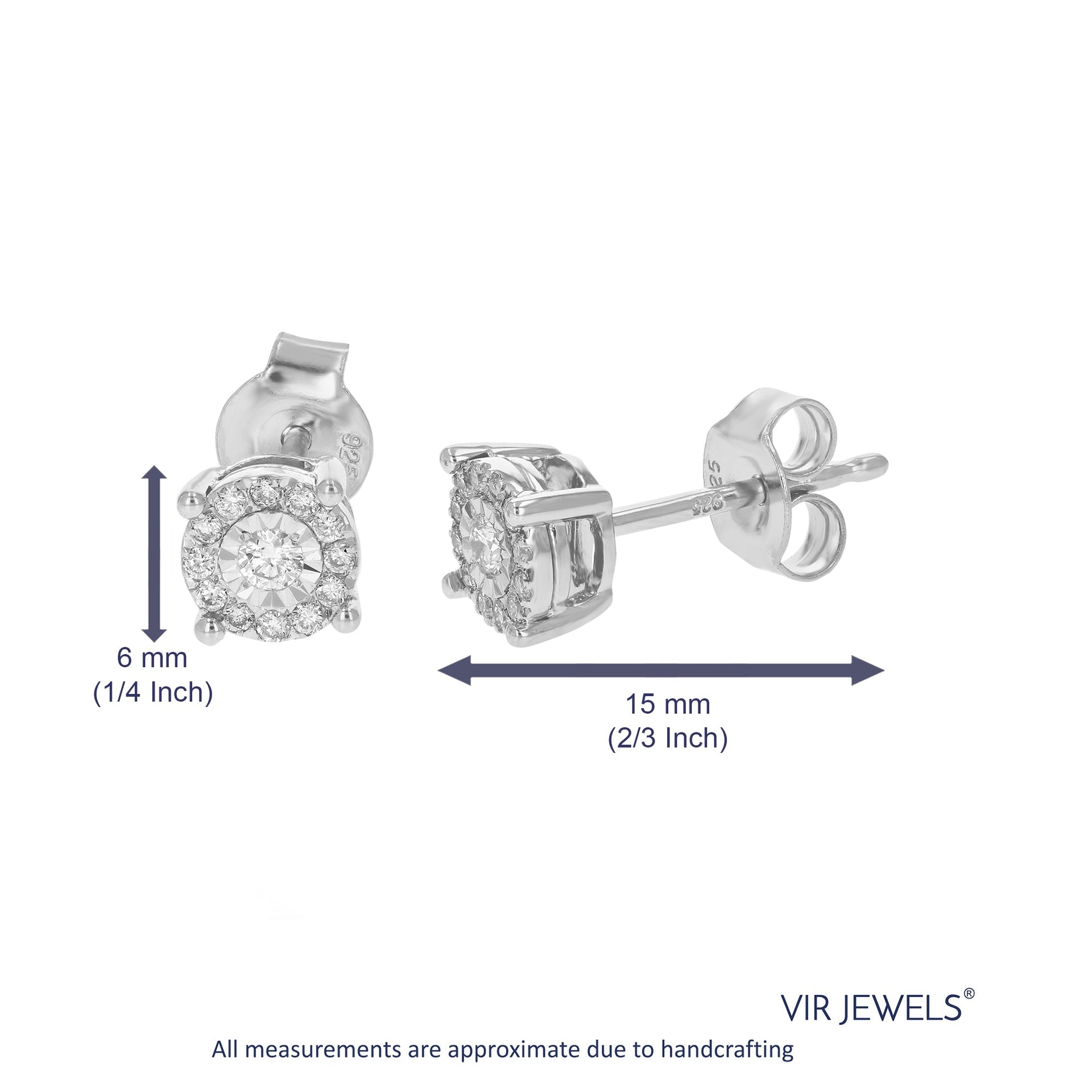 1/5 cttw Lab Grown Diamond Stud Earrings Round Cut and Prong Set On .925 Sterling Silver
