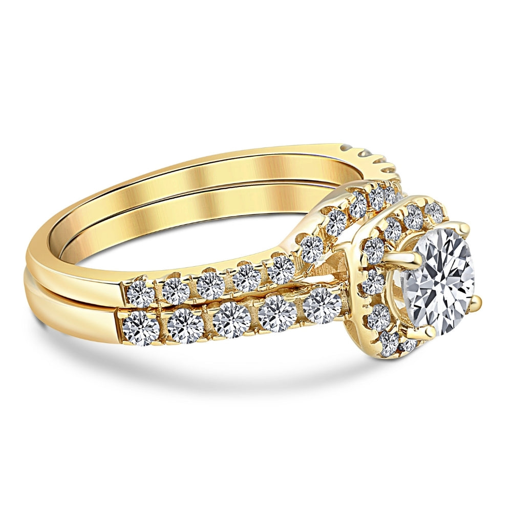 1 1/4 ct Diamond Cushion Halo Engagement Wedding Ring Set 10k Yellow Gold