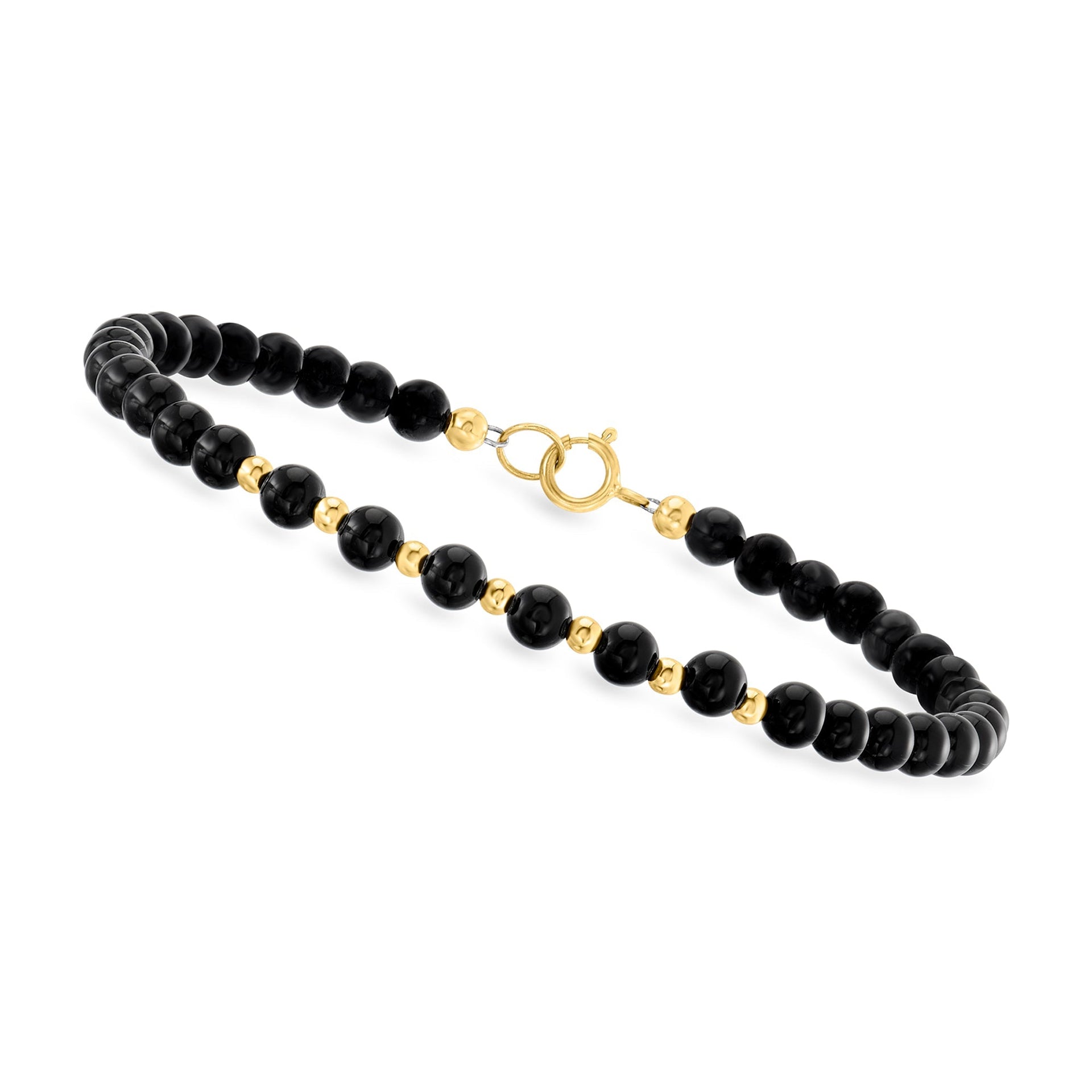 Canaria Fine Jewelry 4-4.5mm Onyx Bead Bracelet in 10kt Yellow Gold