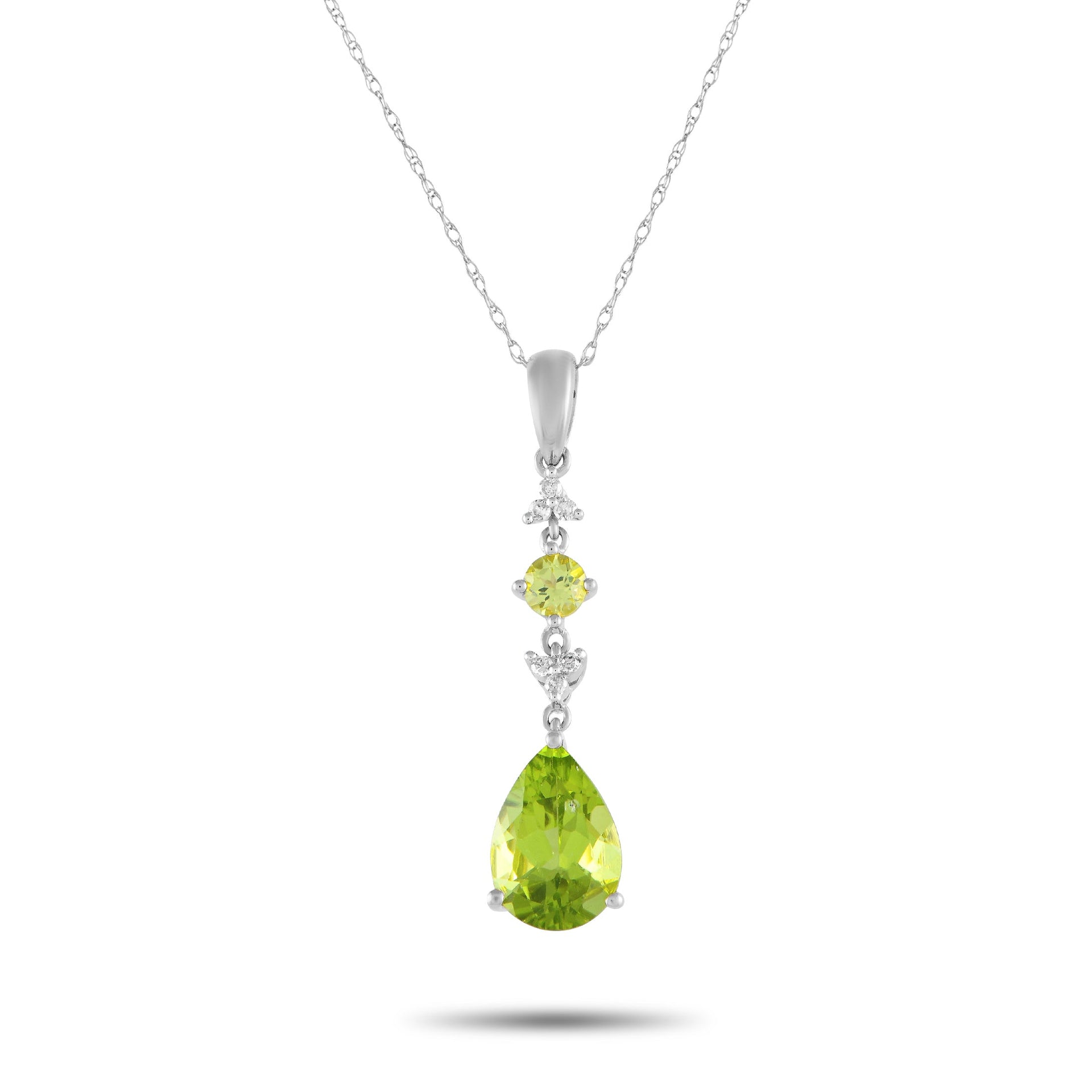 LB Exclusive 14K White Gold 0.05ct Diamond and Peridot Pendant Necklace PD4-16247WPE
