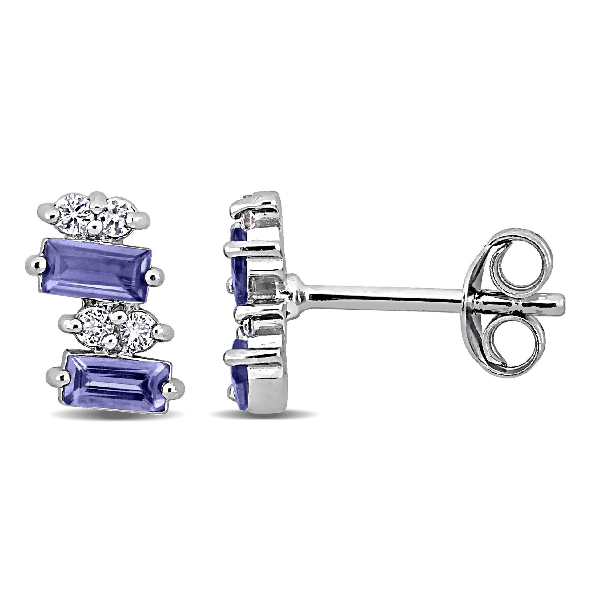 Mimi & Max 7/8 ct TGW Baguette Shaped Tanzanite and White Topaz Stud Earrings in Sterling Silver