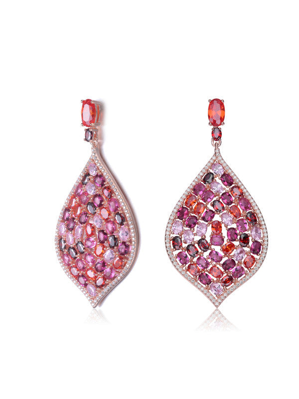 Sterling Silver 18k Rose Gold Plated with Ruby Red Cubic Zirconia Drop Earrings