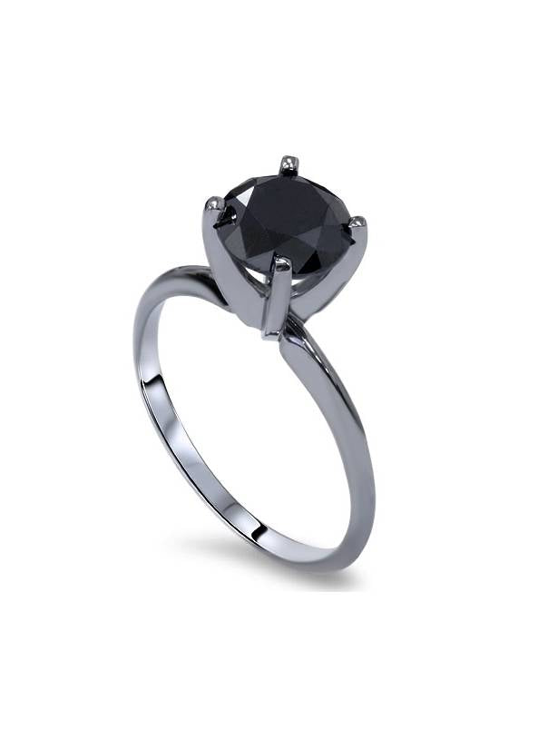 3ct Black Diamond Solitaire Engagement Ring 14K Black Gold