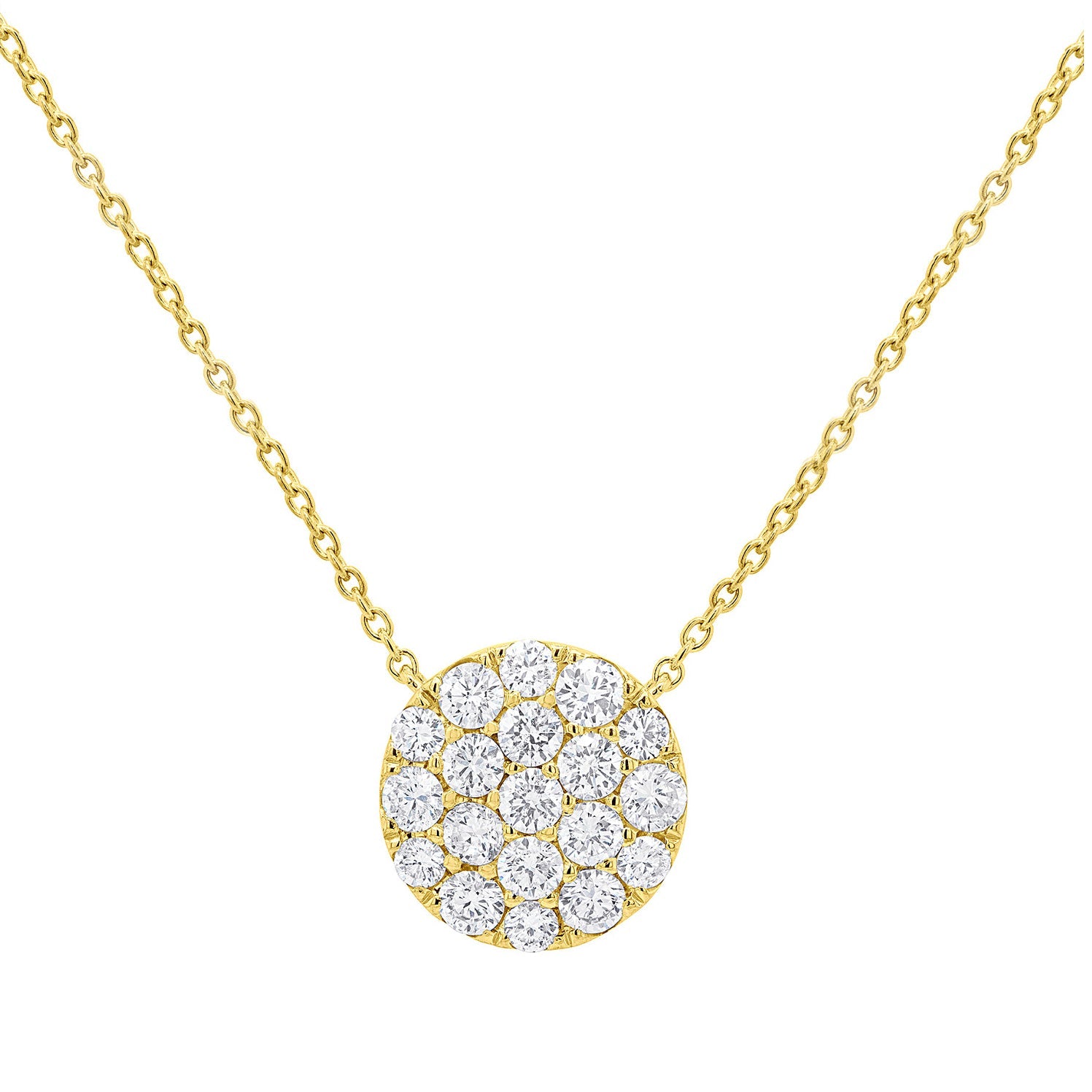 14kt yellow gold diamond pendant with pave circle design adorned with 0.43 cts tw diamonds