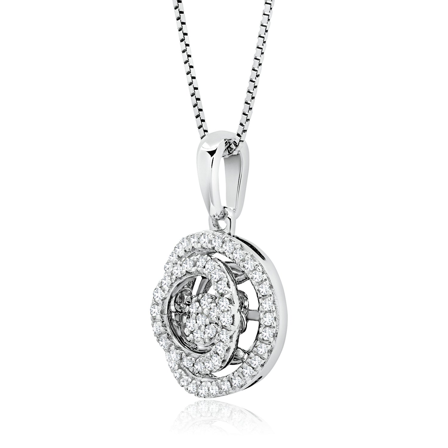 Dancing Diamond 'Endless Love' Double Halo Circle Pendant Necklace in 925 Sterling Silver (1/5 ct.tw.), 18'