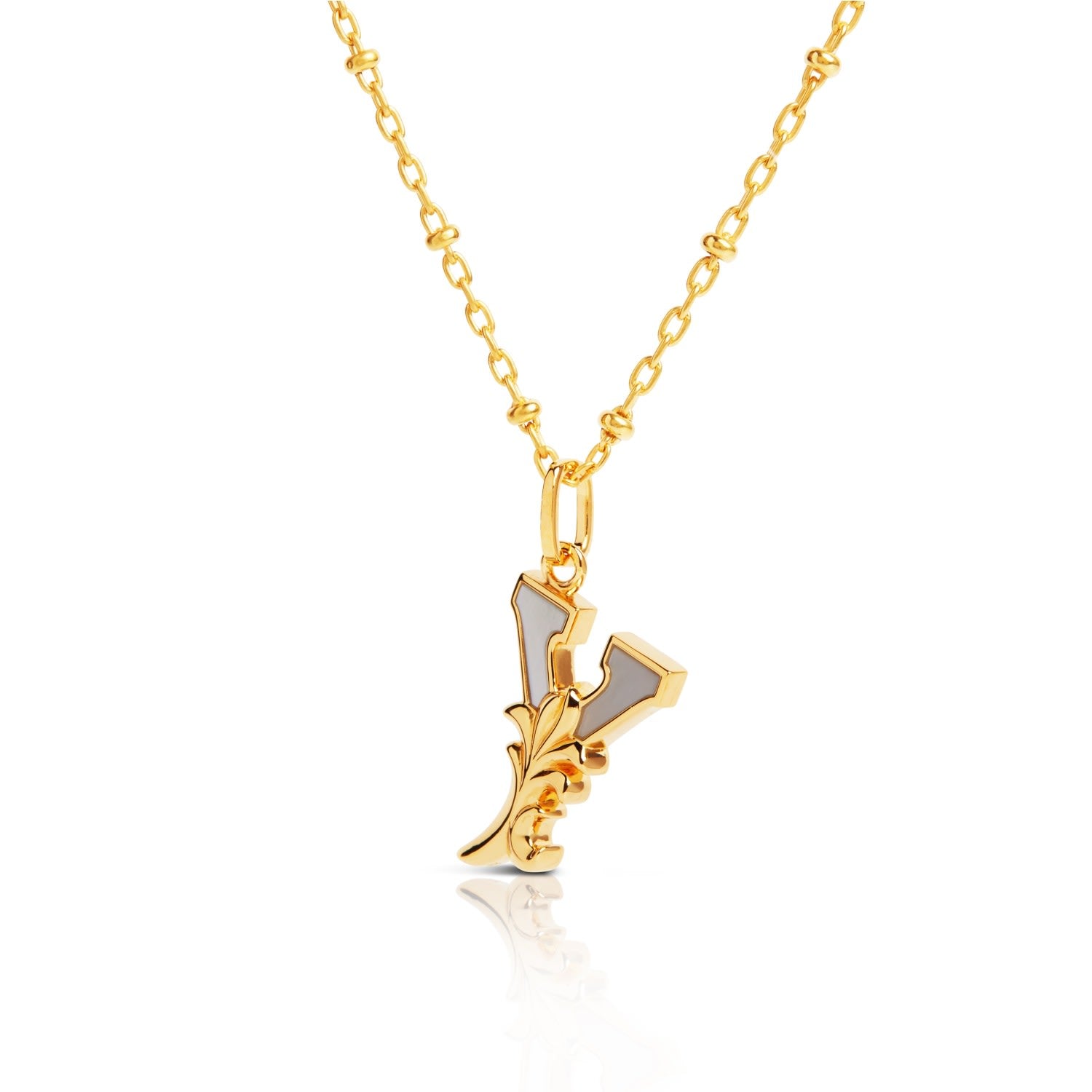Gold Plated Y Initial Necklace With Mother Of Pearl