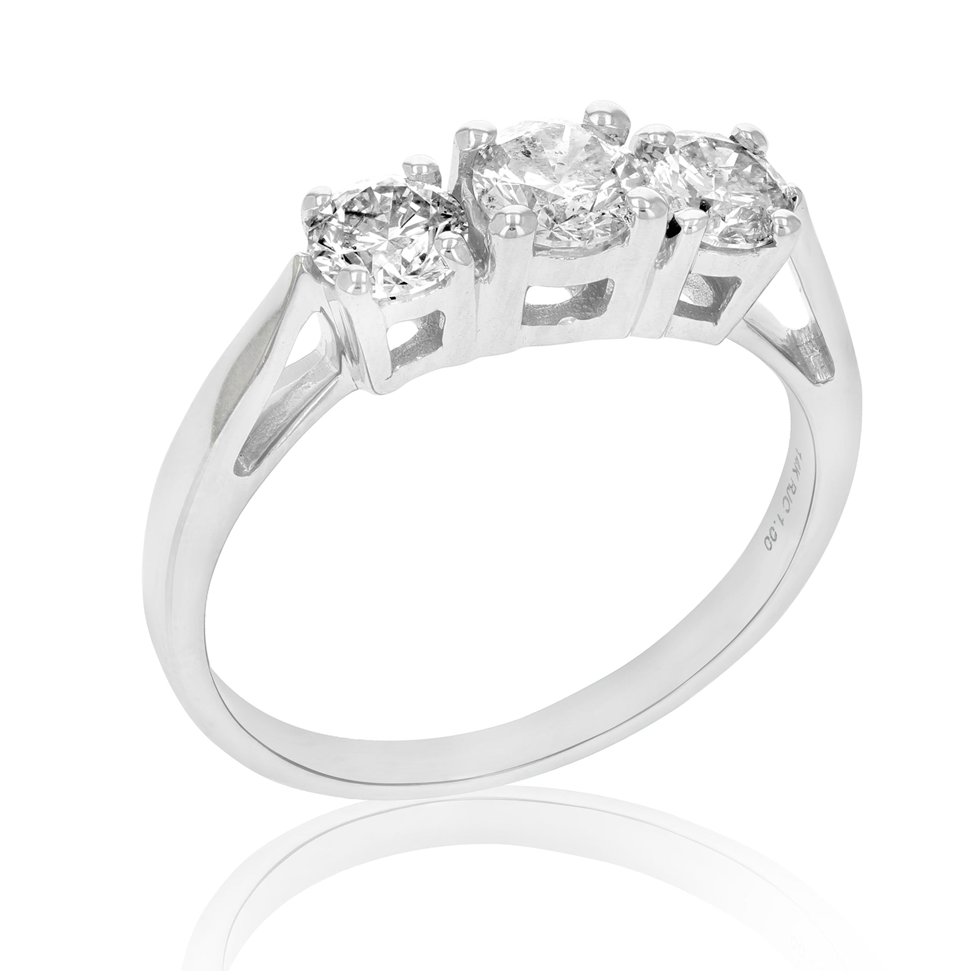 1 cttw 3 Stone Diamond Engagement Ring 14K White Gold Round Bridal Wedding