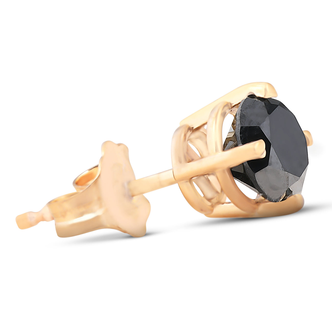 1ct Black Diamond Single Stud Earring 14K Yellow Gold