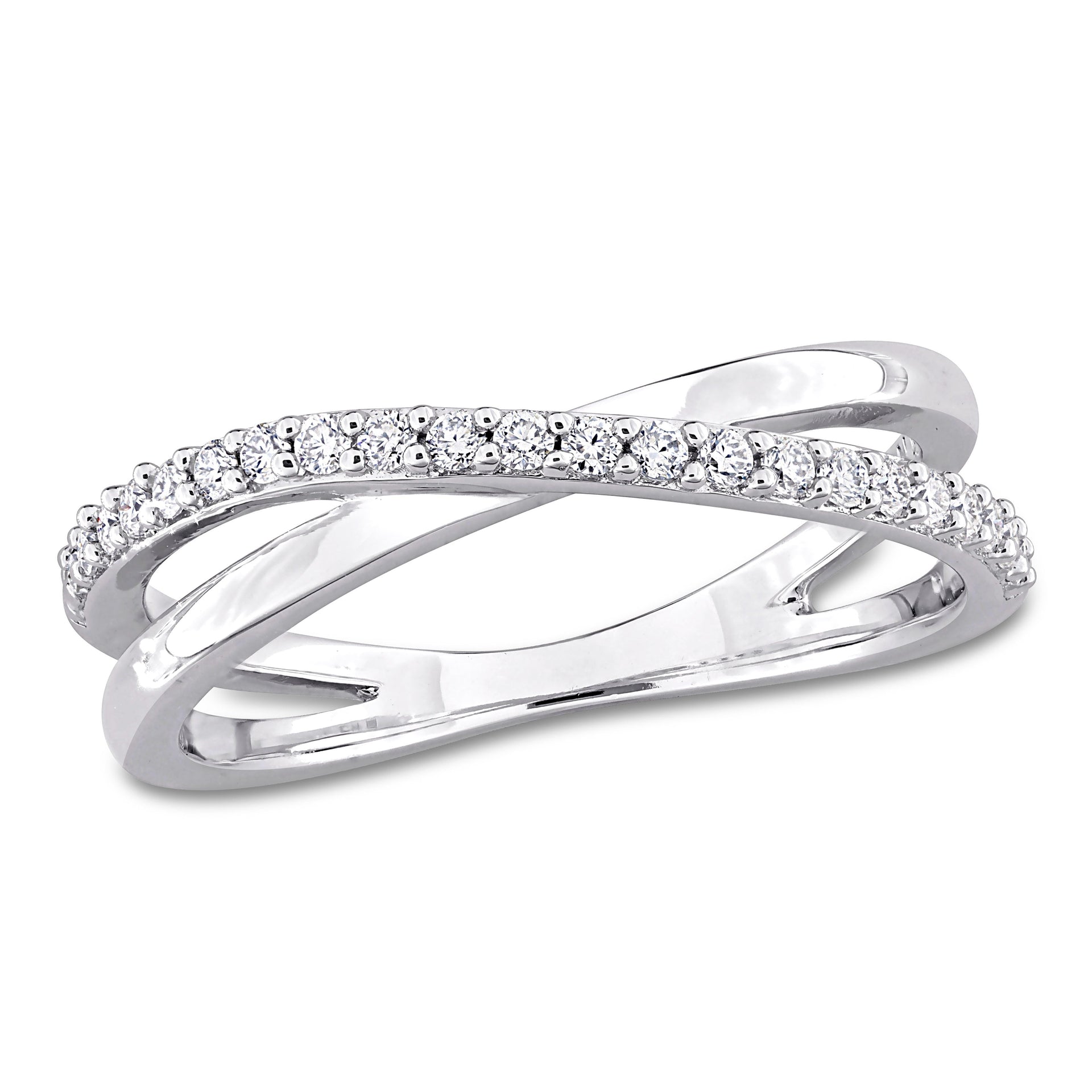 Eternally Yours 1/4ct DEW Created Moissanite Criss-Cross Ring Sterling Silver