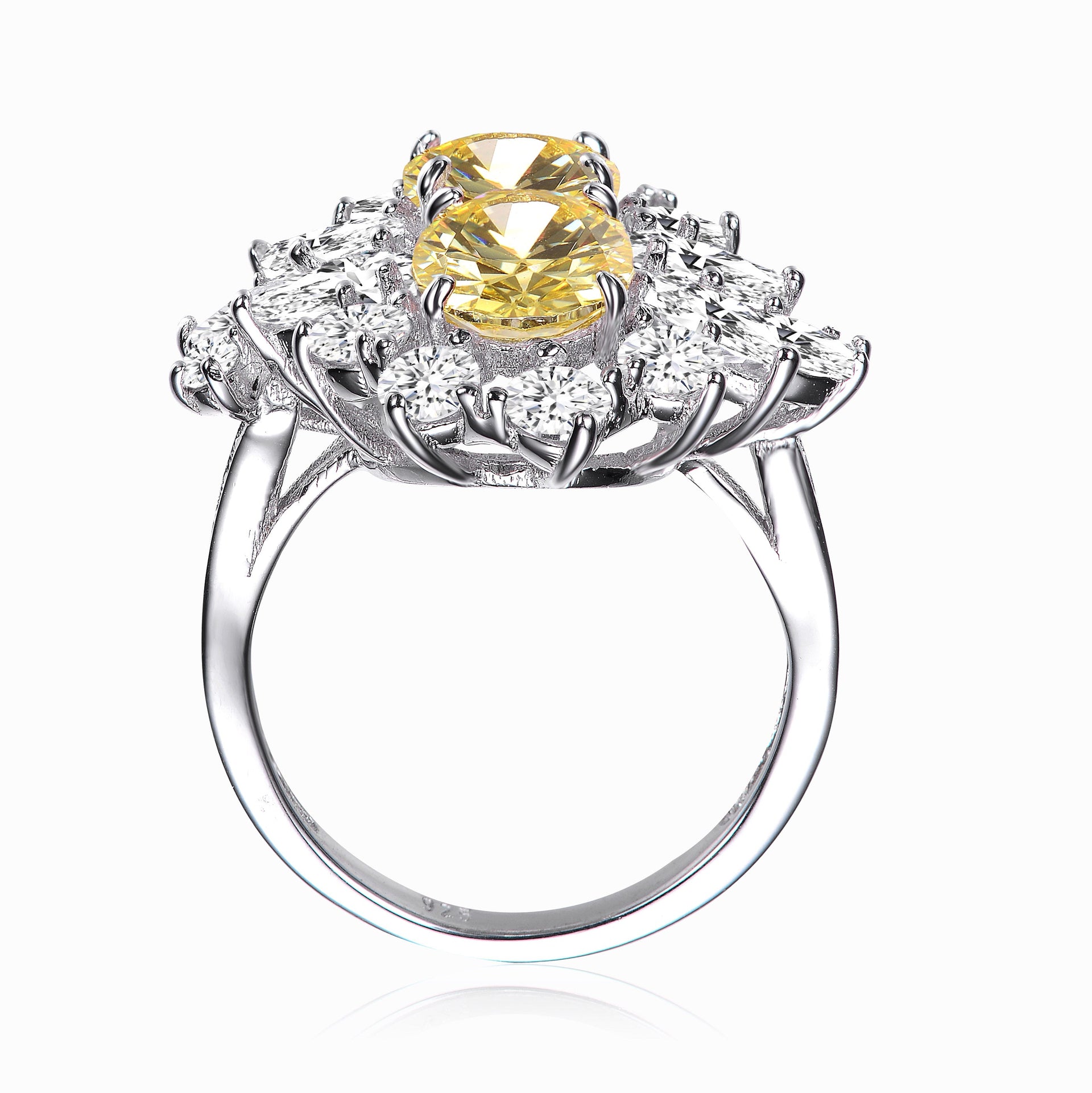 Sterling Silver Yellow Cubic Zirconia Coctail Ring