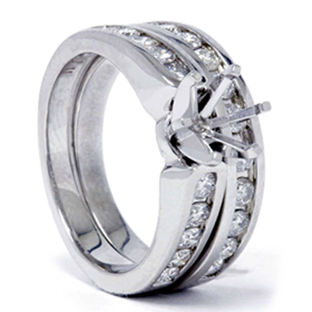 1ct Diamond Engagement Matching Wedding Ring Setting 14K White Gold