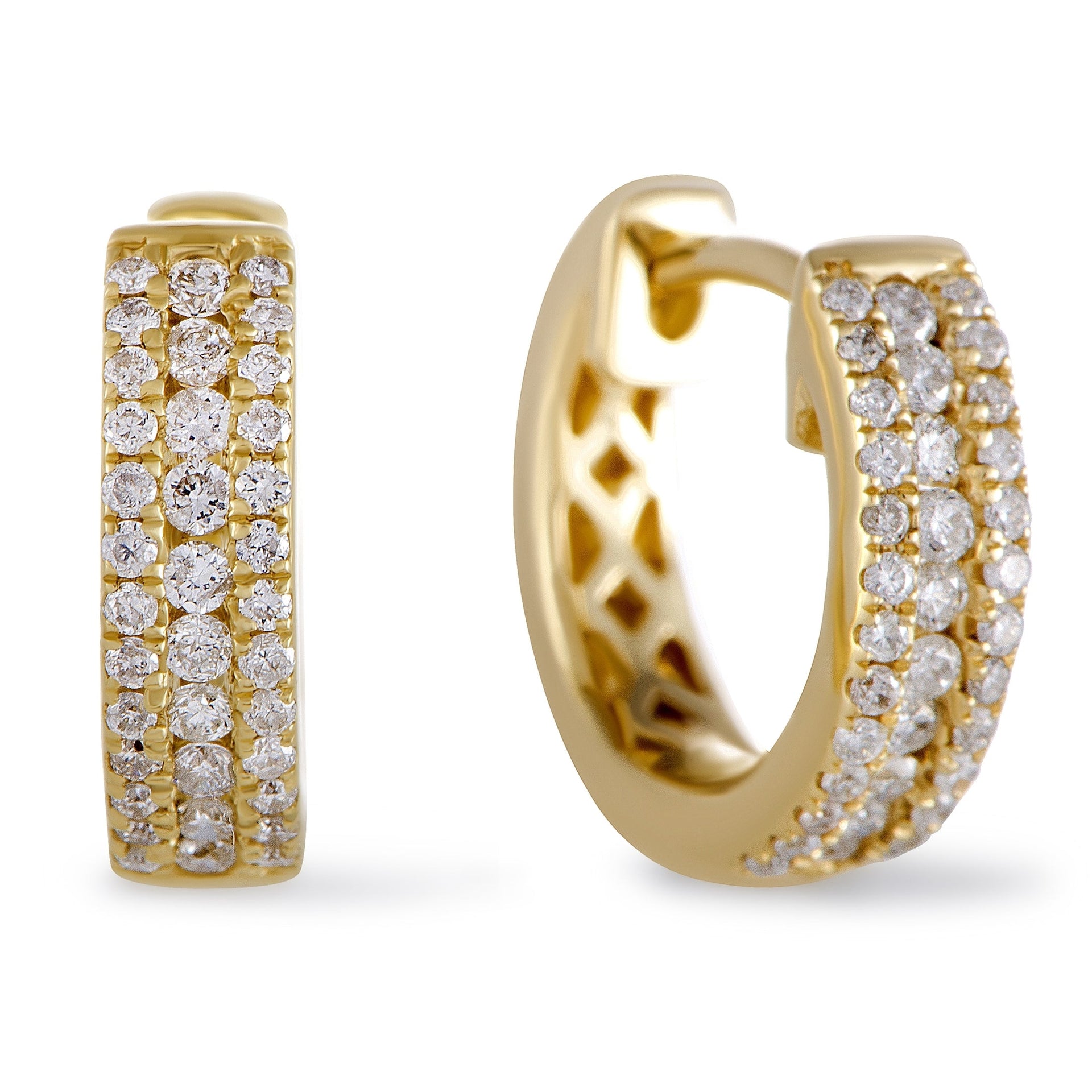 14K Yellow Gold 0.35 ct Diamond Small Hoop Huggies Earrings