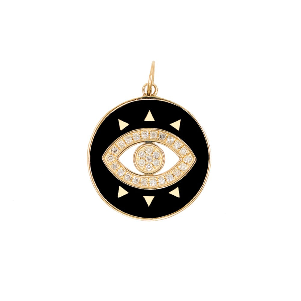 Gold Diamond Black Enamel Evil Eye Pendant