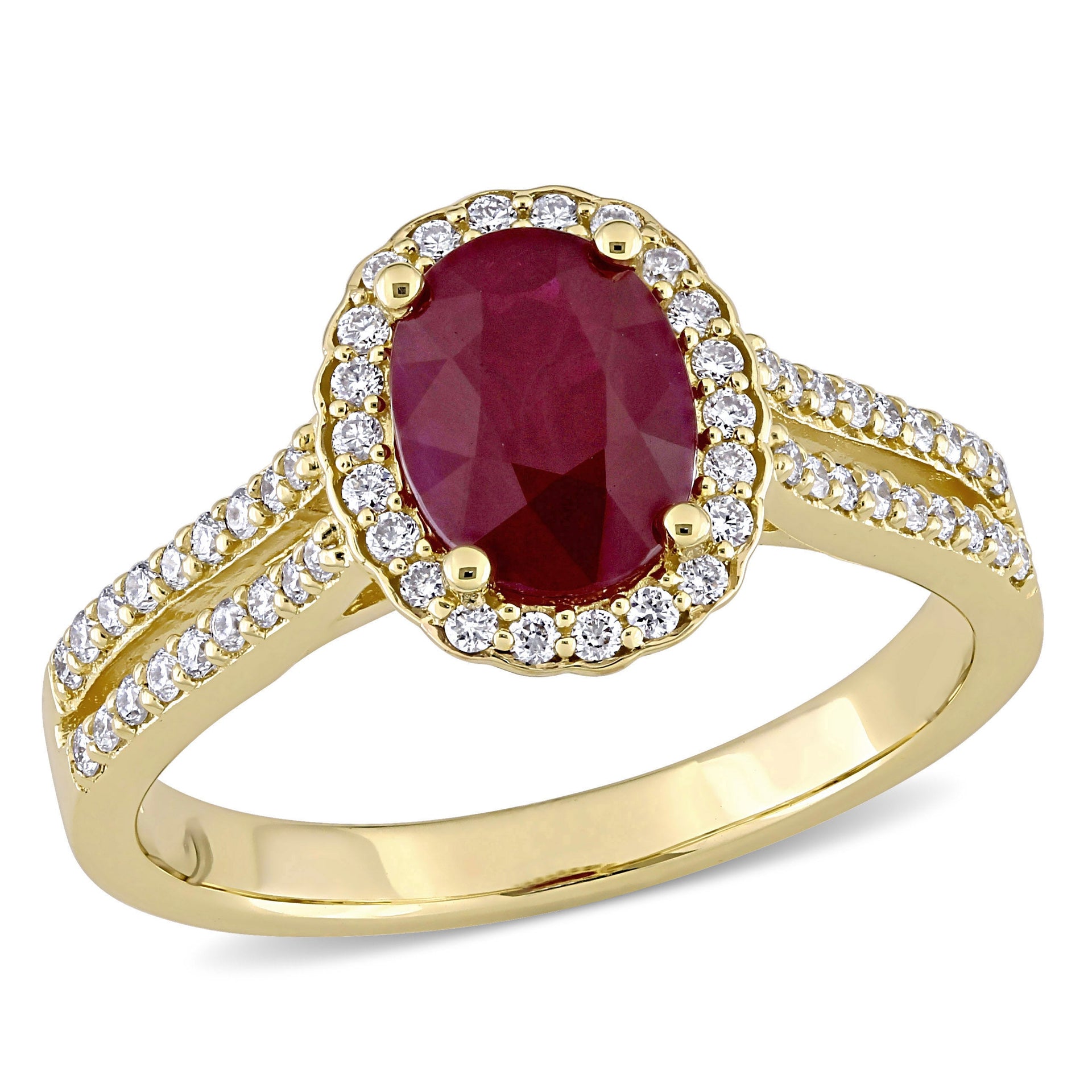 Mimi & Max 1 3/8ct TGW Oval Ruby 1/3ct TW Diamond Halo Double Row Ring 14k Yellow Gold