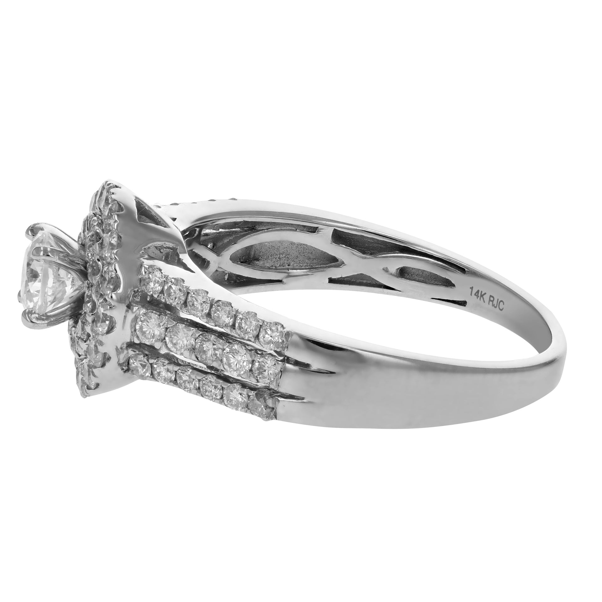 1 cttw Diamond Engagement Ring 14K White Gold Halo Style Round Bridal Wedding