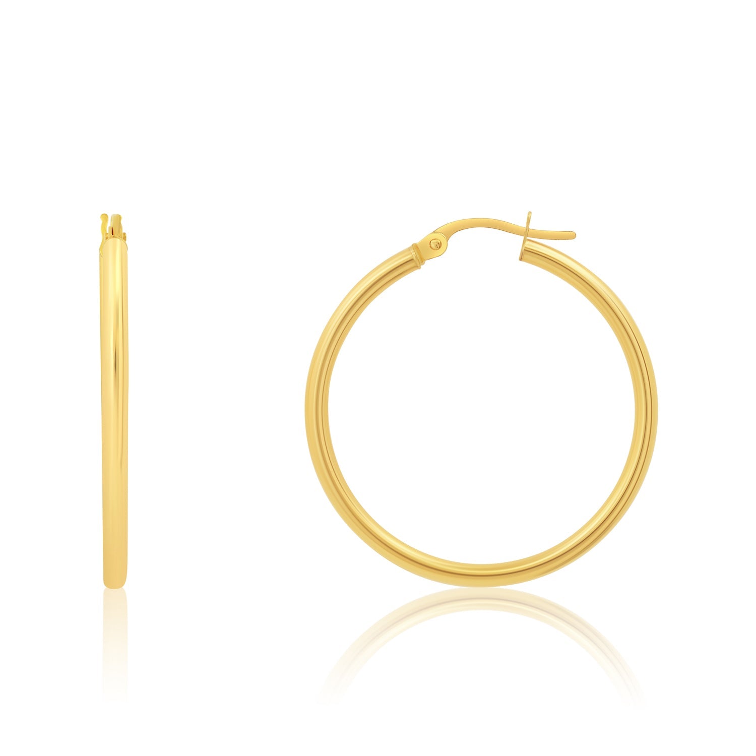 14k Yellow or White Gold Click-Top Round Hoop Earrings for Women 2mm Thick