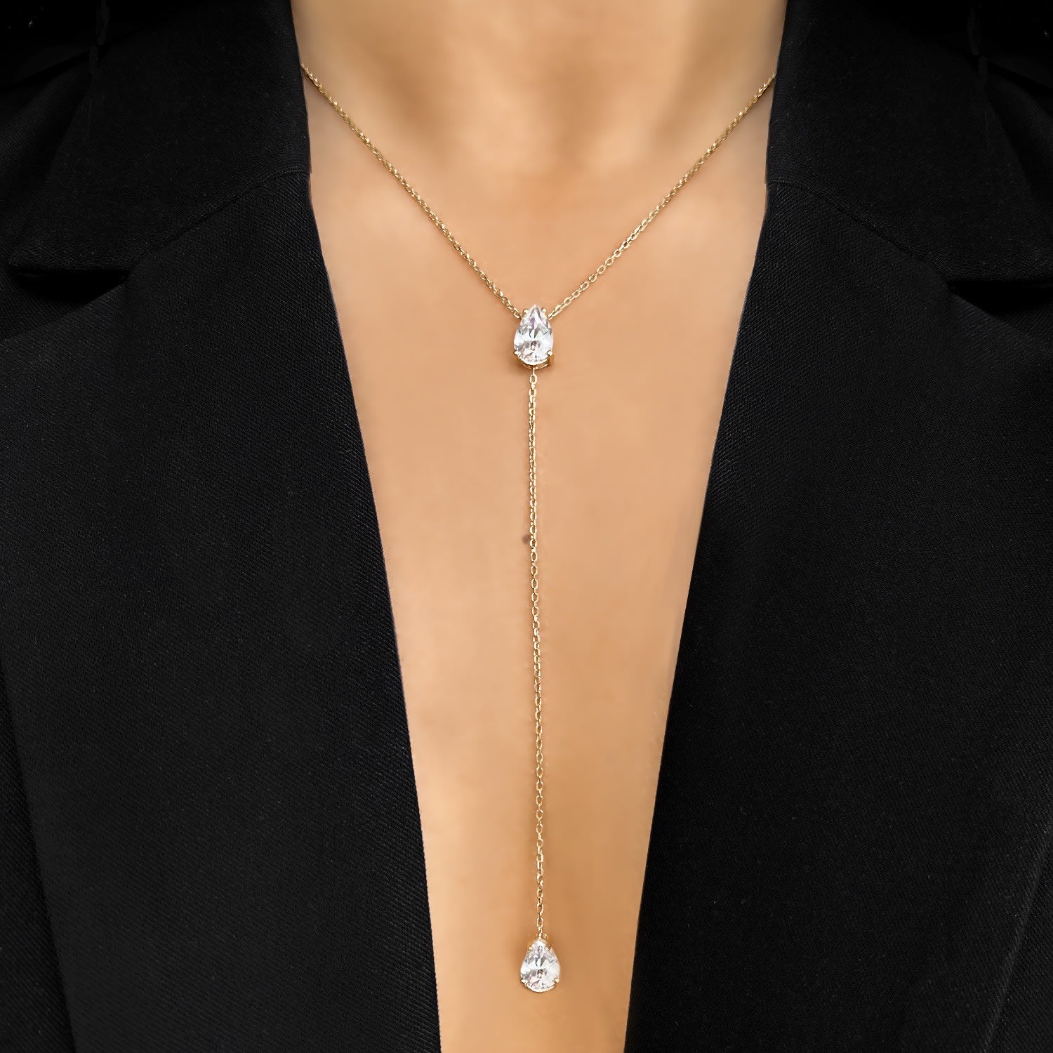 Pure Lariat With Man Made Cz Diamond Stimulant In Sterling Silver