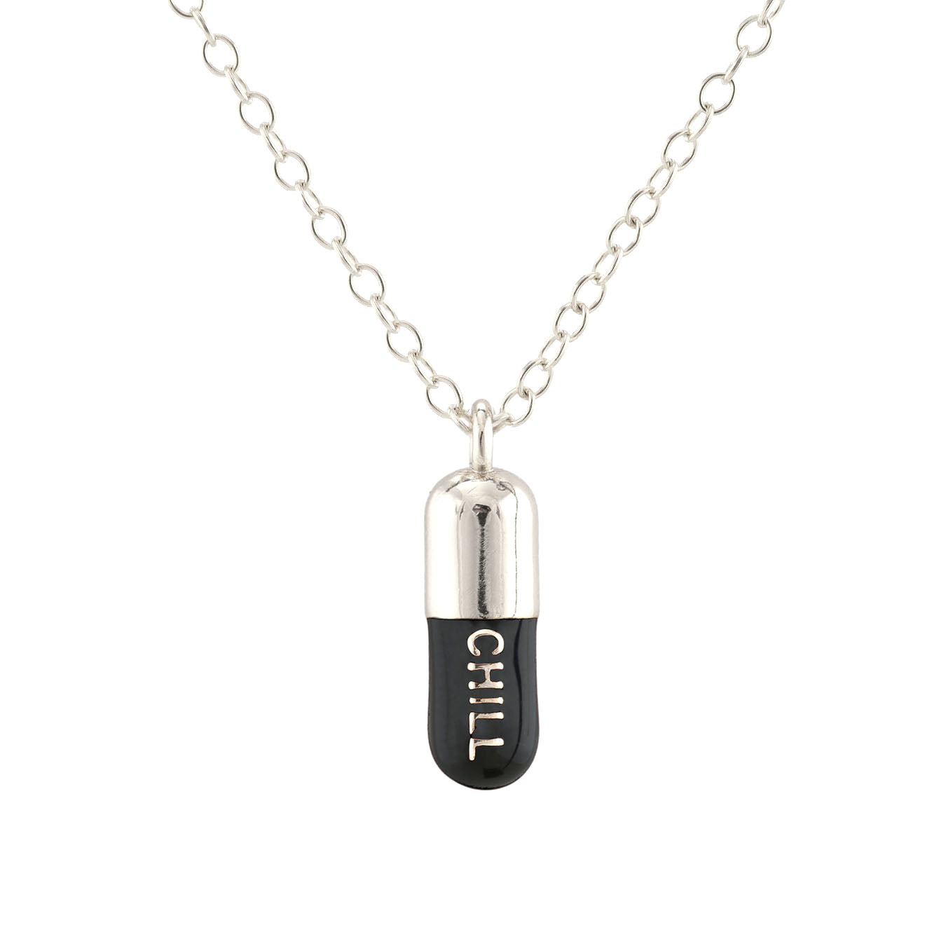 Chill Pill Enamel Necklace Sterling Silver & Black Enamel