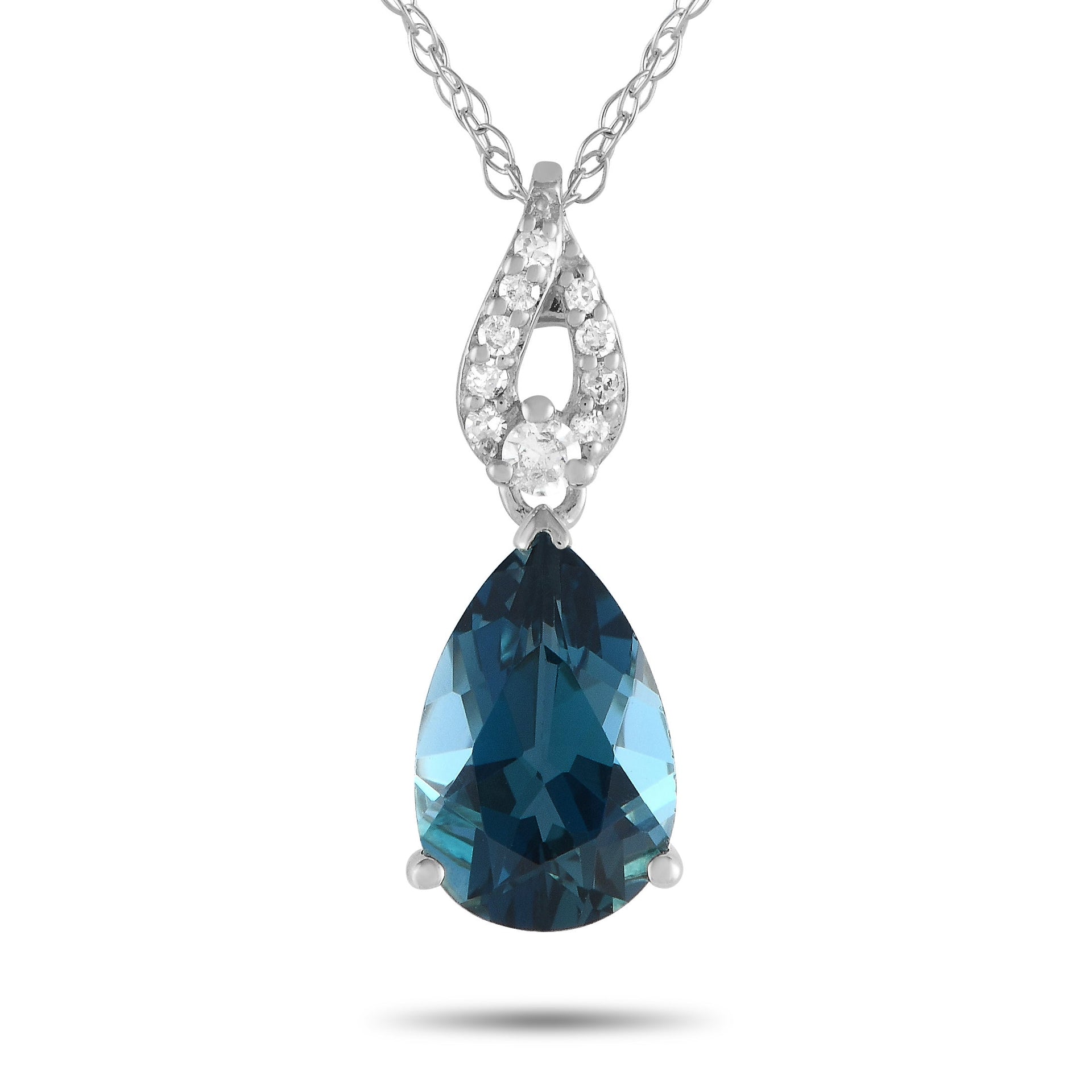 LB Exclusive 14K White Gold 0.06ct Diamond and Pear-Cut Blue Topaz Necklace PD4-16184WBT