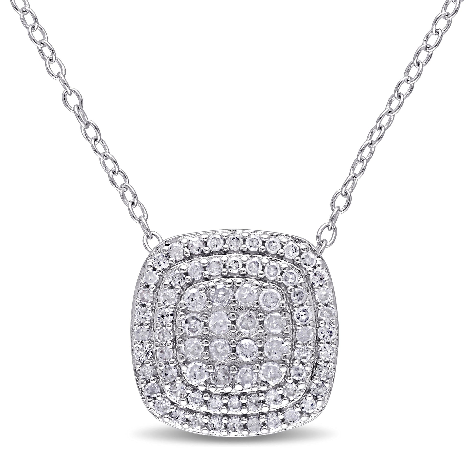 Mimi & Max 1/2ct TDW Diamond Layered Halo Pendant with Chain in Sterling Silver