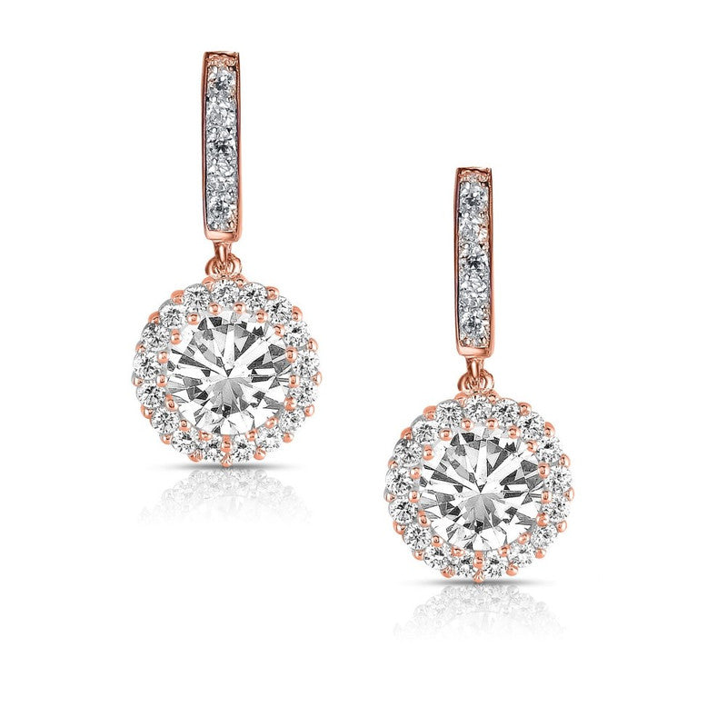 Sterling Silver with Blue Sapphire & Diamond Cubic Zirconia Halo Drop Dangle Earrings